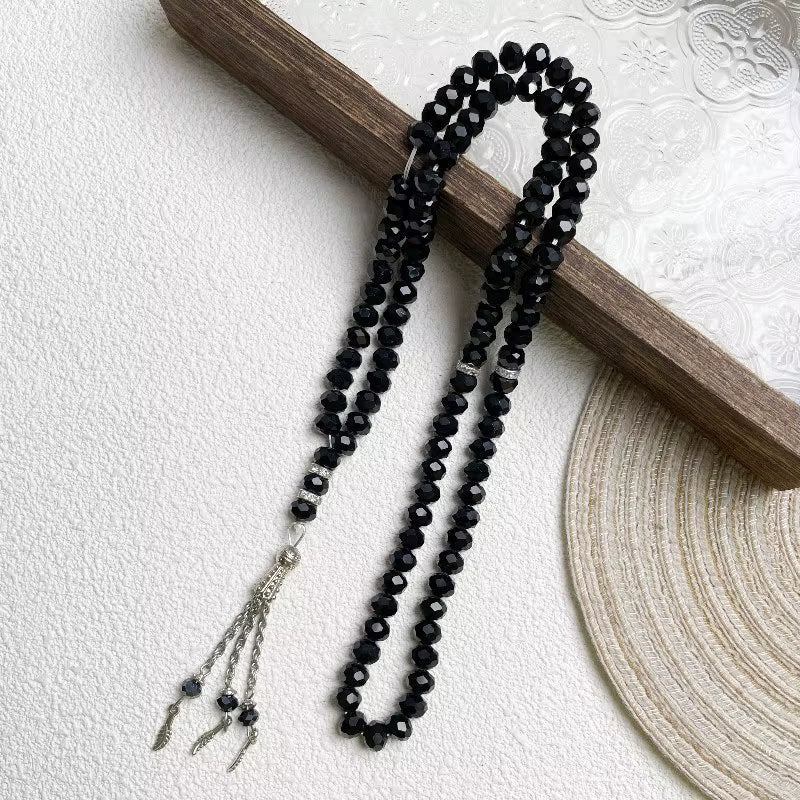 99 - Bead Black Tasbih (Misbahah) – Crystal - Style Prayer Beads with Tassel - Palestine Market