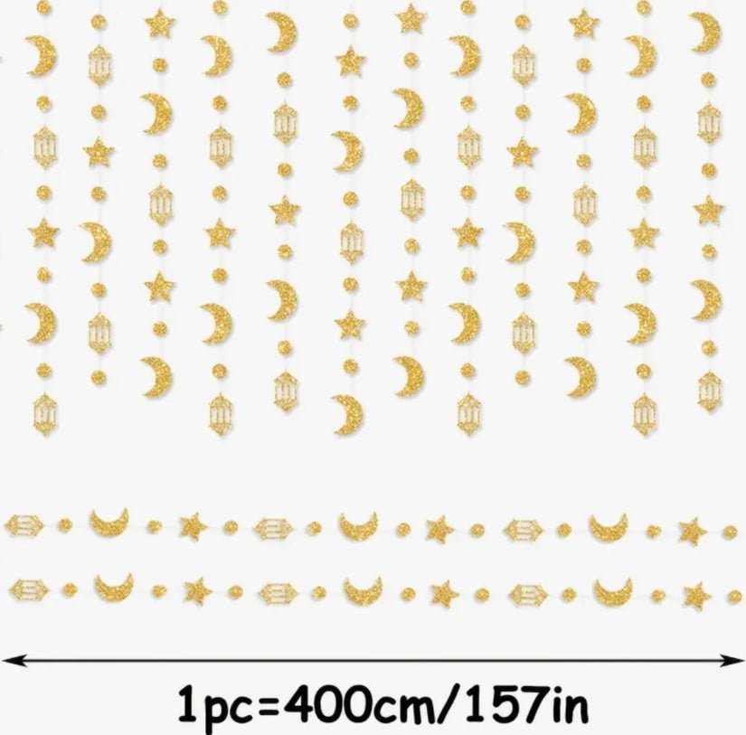 Gold Ramadan Hanging Curtain Strands – Moon, Stars & Lanterns - Palestine Market