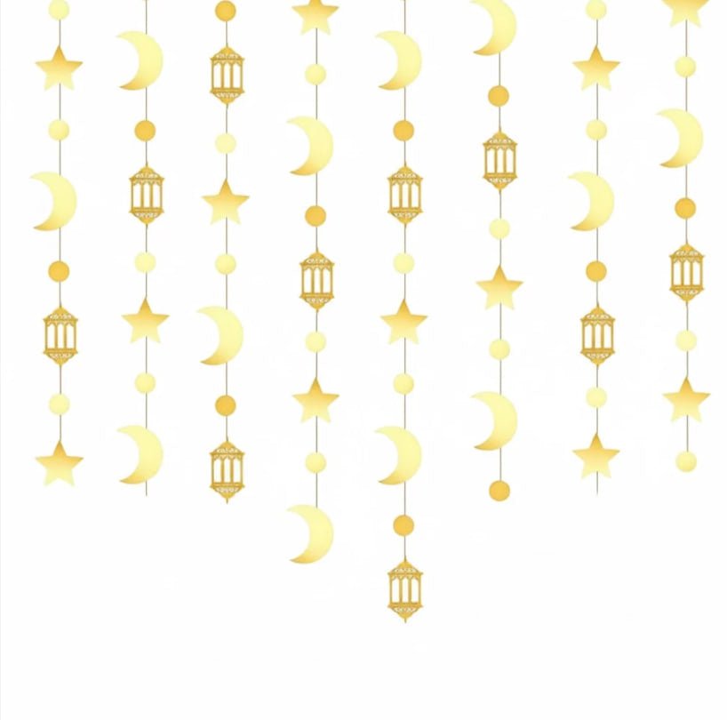 Gold Ramadan Hanging Curtain Strands – Moon, Stars & Lanterns - Palestine Market