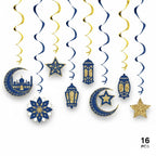 Ramadan & Eid Spiral Hanging Decorations – Blue & Gold (16 pcs) - Palestine Market