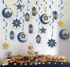 Ramadan & Eid Spiral Hanging Decorations – Blue & Gold (16 pcs) - Palestine Market