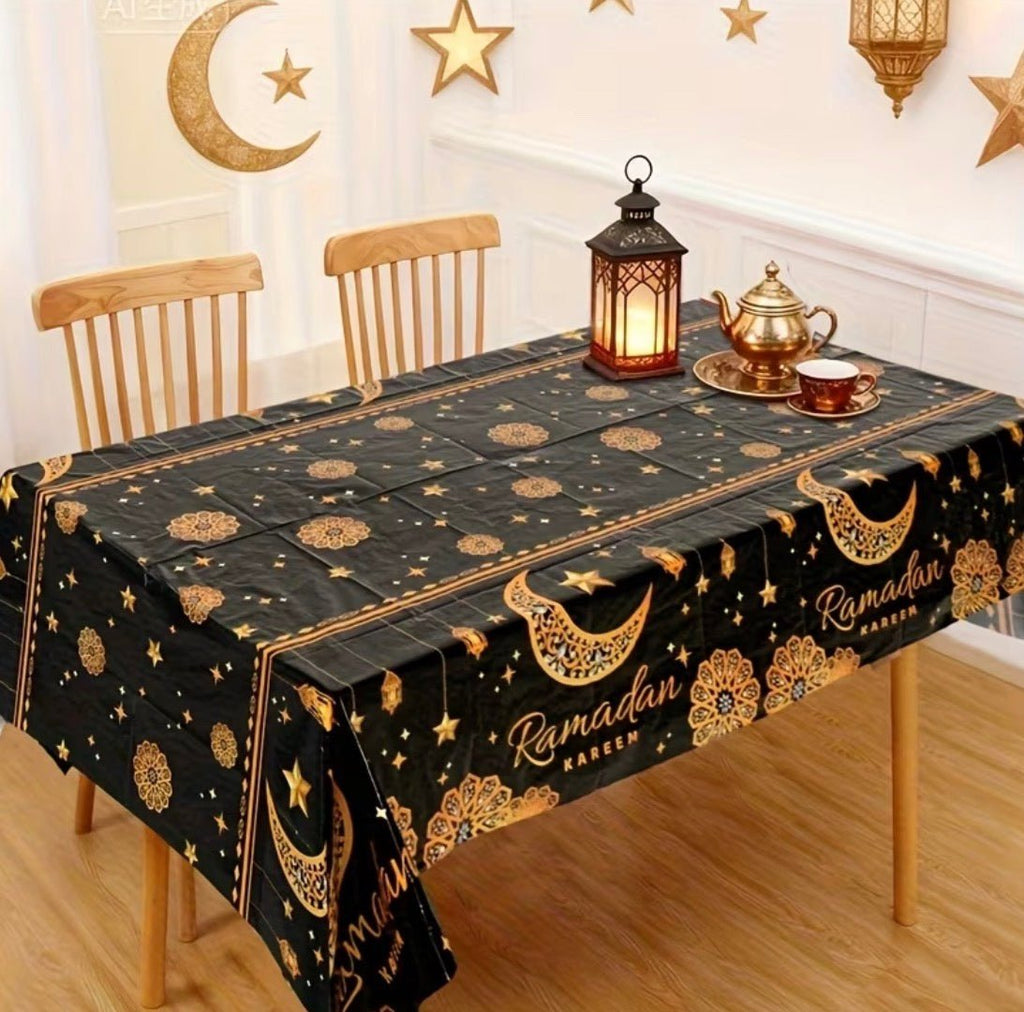 Ramadan Kareem Tablecloth – Black & Gold - Palestine Market